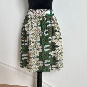 Pinko Green and White Pleated A-Line Skirt